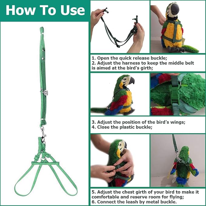 ASOCEA Bird Cage Seed Cather with Adjustable Bird Harness and Leash Universal Adjustable Birdcage Cover Skirt Nylon Mesh Netting Parrot Parakeet Macaw African Round Square Cages Cover
