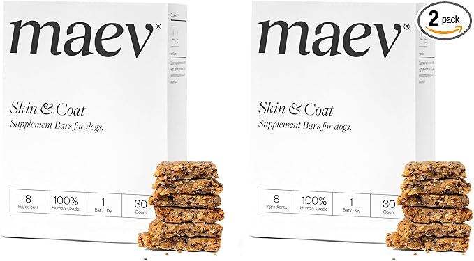 MAEV Human-Grade Skin & Coat Supplement Bars | Natural Support for a Healthy Skin & Coat, 30 Count (Pack of 2)