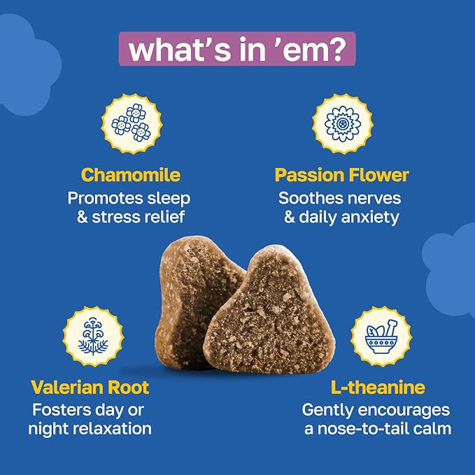 Happy Paws Calming Chews for Dogs, Relaxation & Anxiety Support for All Breeds & Ages, Dog Sleep Aid with L Theanine & Chamomile, Vegan Peanut Butter Flavor, Organic, Non GMO, Soft Chews (100 Count)