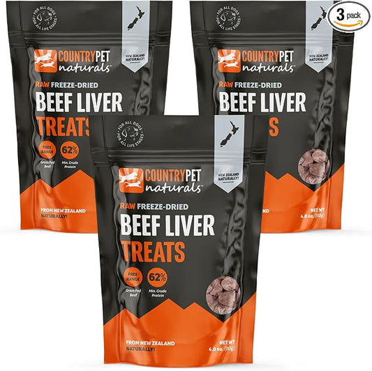 New Zealand Raw Freeze-Dried Beef Liver 62% Protein Bites 100% Grass-Fed, Premium, Single Ingredient, Grain & Gluten Free Dog Treat & Topper. No Crumbling 3-Pack