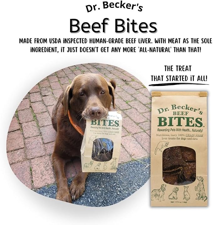 Dr. Becker's Original Beef Big Bag of Bites | 100% Pure Meat Protein | Grain Free Liver Training Treats for Dogs & Cats, 16 oz (Pack of 2)