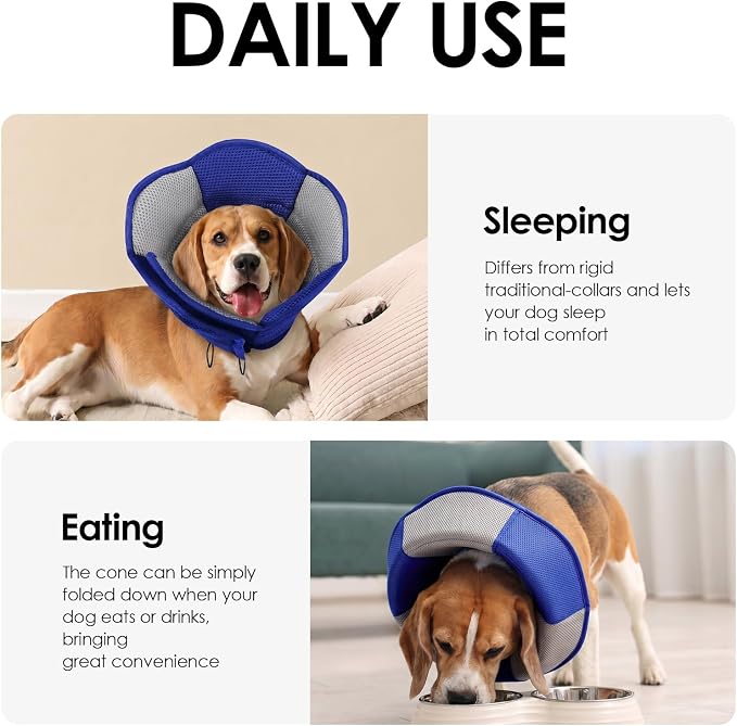 AOFITEE Dog Cone - Soft Cone for Dogs to Stop Licking After Surgery, Foldable Small Dog Cone Collar, Adjustable Cones for Dogs for Wound Healing, Elizabethan Pet E-Collar, Blue Small