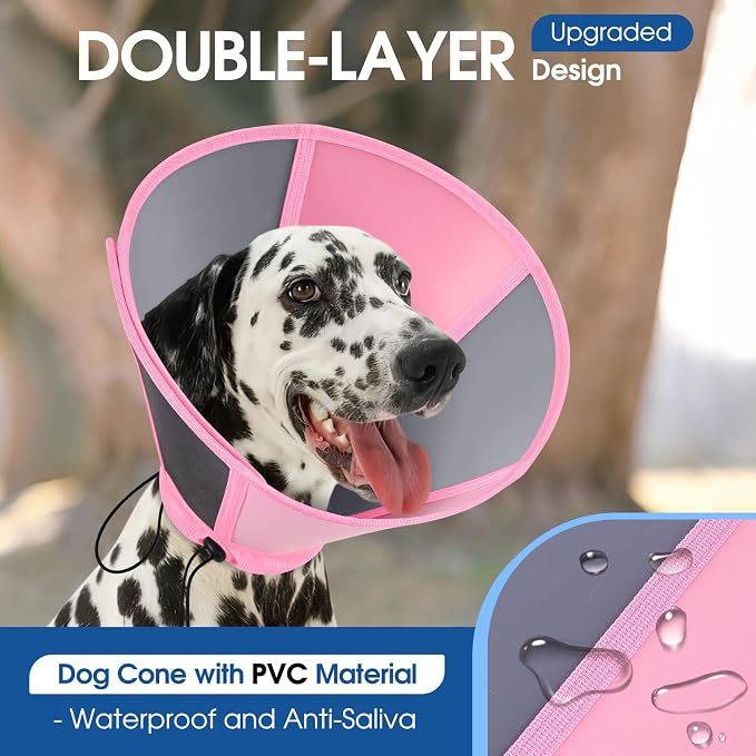 Dog Cones for Large Dogs, Soft Dog Cone to Stop Licking, Adjustable Cone for Dogs After Surgery, Pet Cone Collar Alternative for Wound Healing, Pink X-Large