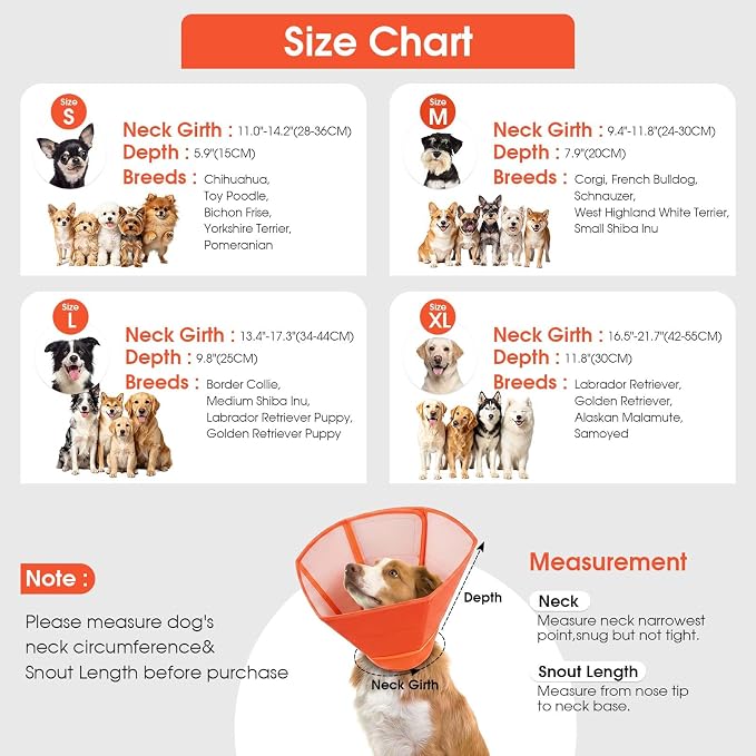 Allroaring Soft Dog Cone Collar Post Surgery Recovery,Waterproof Dogs Elizabethan Collar for Spay & Neuter Cones of Shame with Comfy Neck Padded Adjustable Cone to Stop Licking for Medium Dog M Orange