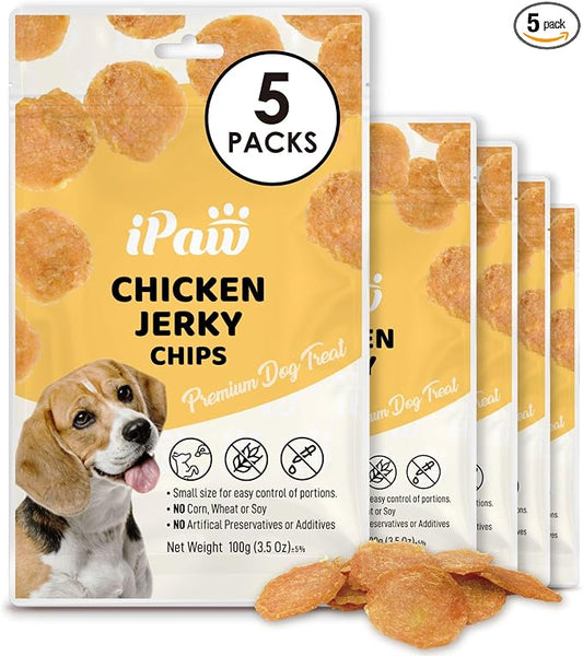 iPaw 5 Stock-Up Combo Chicken Chips Dog Treats for Puppy Training, SQF Certified Human Grade Dog Treat, Hypoallergenic, Easy to Digest (Chicken Chips), 5 Packs