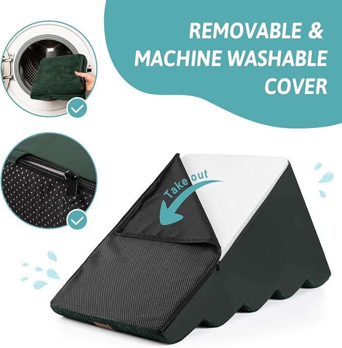COZY KISS Wide Dog Stairs for Small Dog 15.7" H, Pet Step for Puppy, Older Cat, Curved Ramp for Couch, Durable Anti-Slip Ladder with High Density Foam, 3 Step, 17.7x22.4x15.7 inch, Dark Green