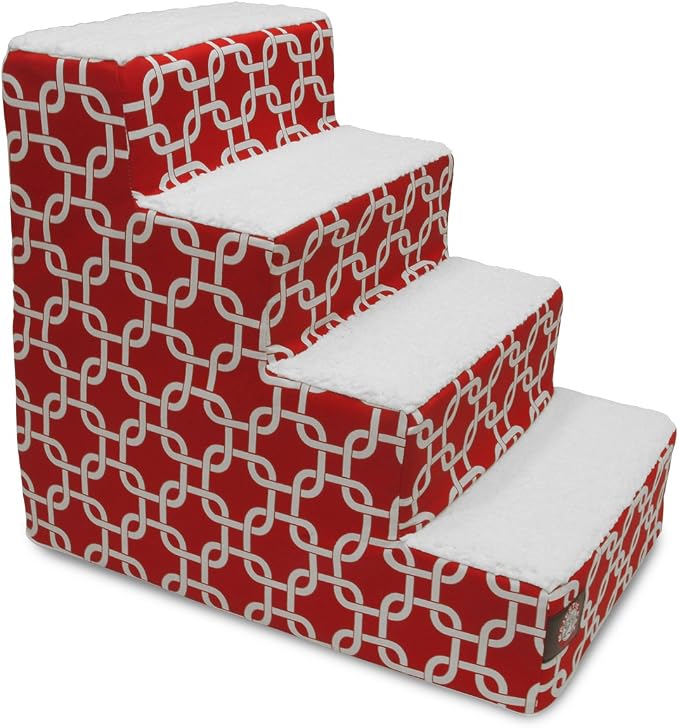 Majestic Pet Portable Pet Stairs | Soft Sherpa Steps Foam Feeling | Steps for Dogs & Cats | Dog & Cat Ramp | Perfect for Bed & Sofa | Indoor Only | Max Weight: up to 250 Lbs, Red