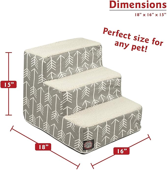 Majestic Pet 3 Step Portable Dog Stairs for Small Dogs to get on Bed Supports 250 lbs or Less – Dog Steps for High Bed with Machine Washable Cover –Pet Stairs for Cats Arrow Gray