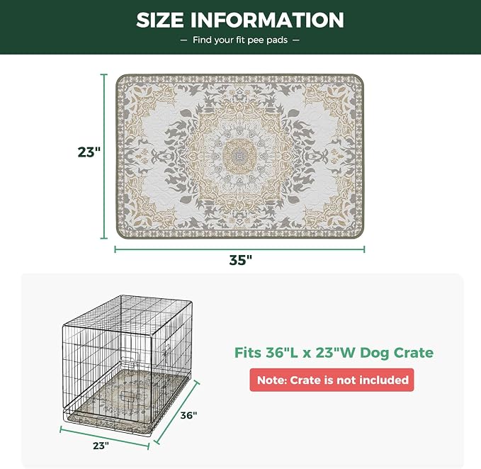 FXW Washable Pee Pads for Dogs, Puppy Pads with Super Absorbent, Specifically Designed for 36inch Cages, 23" x 35" Rectangle, Boho, 2 Packs