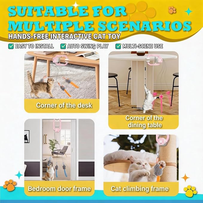 Rechargeable Electric Cat Teaser – Interactive Door Clip Teaser for Cats, 2 Motion Modes (360° Spin & Irregular Jumping), Smart Auto Cat Toy for Exercise & Fun (No Remote)(Pink)