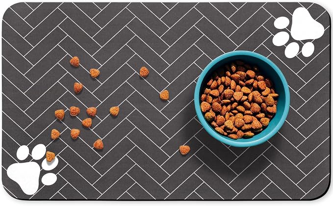 Dog Food Mats,Cat Absorbent Water Bowl Feeding Mats Pet Placemats for Food and Water Gray Wood Grain 12 * 20 inch