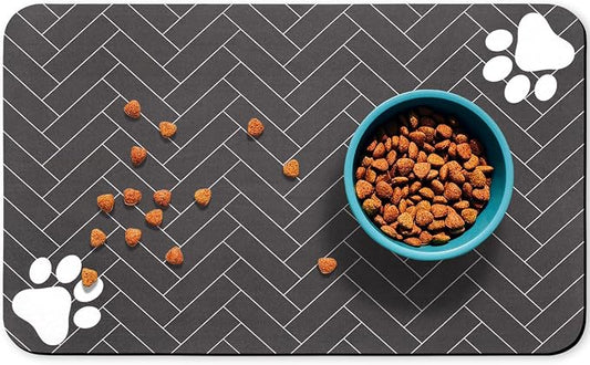 Dog Food Mats,Cat Absorbent Water Bowl Feeding Mats Pet Placemats for Food and Water Gray Wood Grain 12 * 20 inch