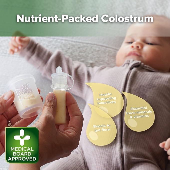 haakaa Silicone Colostrum Collector (0.2oz./6ml,6pcs) & Lidded Cup (0.75oz./25ml) Pack - Collect, Store & Feed Colostrum Ready-to-Use Pack, Reusable Colostrum Syringes Set for Liquid Gold