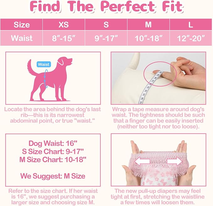 Dono Disposable Pull It Up Female Dog Diapers, 360° Stretchy Waist Puppy Diapers, Super-Absorbent Doggie Diapers with Rapid-Dry Technology Leak-Proof Design for Doggy in Heat Period, L 40 Pcs
