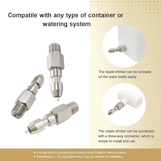 Stainless Steel Rabbit Water Nipples Metal Feeder Automatic Watering System Kit for Guinea Pigs Ferrets and Other Rodent Small Animals (6PCS)
