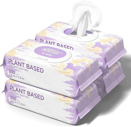 IMMHABI 400 Count Lick-Safe Dog Wipes, Lavender Plant-Based Hypoallergenic Dog Wipes for Paws, Butt, and Anal Gland Care, Cleansing & Deodorizing for Puppies