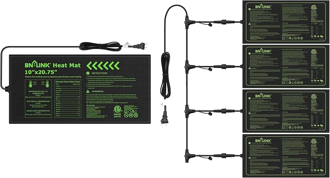 BN-LINK Durable Seedling Heat Mat for Seed Starting 10" x 20.75" and Daisy Chainable Warming Mat Plant Heating Pad for Seed Germination, Indoor Growing, Hydroponic, Greenhouse, ETL Listed
