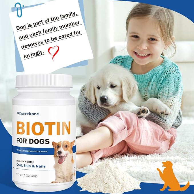 Biotin for Dogs, Supports Shiny Coat and Healthy Skin, Strengthens Dog Nails, Biotin Powder Supplement for Dog Shedding, Dry Skin Relief for Dogs, 6 oz, Original Flavor