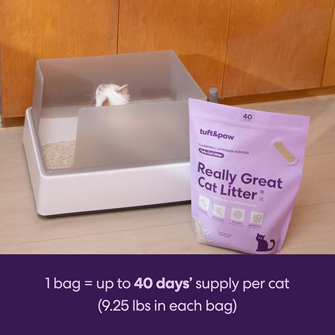 Tuft & Paw Really Great Cat Litter, Low Tracking Tofu Cat Litter, Clumping, Flushable, Odor Control, Dust-Free - 9.25lbs x 2Bags (Lavender Scented)