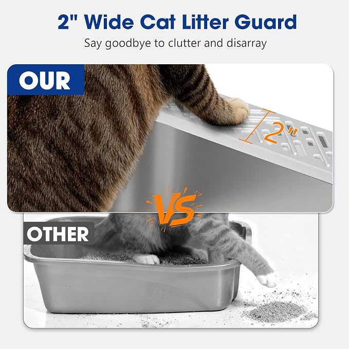 Stainless Steel Litter Box with Lid, Kitten Metal Cat Litter Boxes High Sided Enclosed for Small Cat and Injured Cats Rabbit, Anti-Urine Leakage | Non-Stick Bottom & Includes Scoop