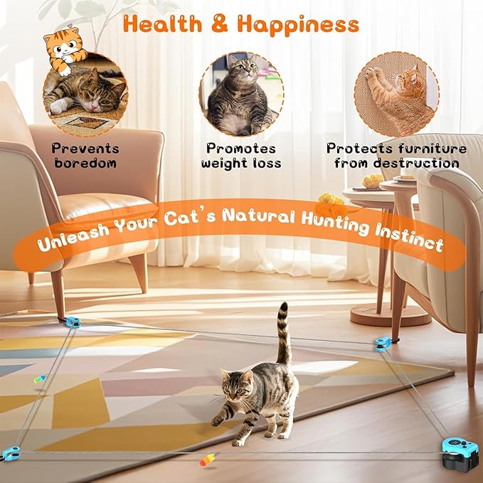 Upgraded Interactive Cat Toy for Indoor, Automatic & Remote Control Cat Chase Toy with Feather Mouse Lure, Adjustable Speed Track, Rechargeable Self-Play Exercise Toy for Bored Cats & Kittens (Blue)