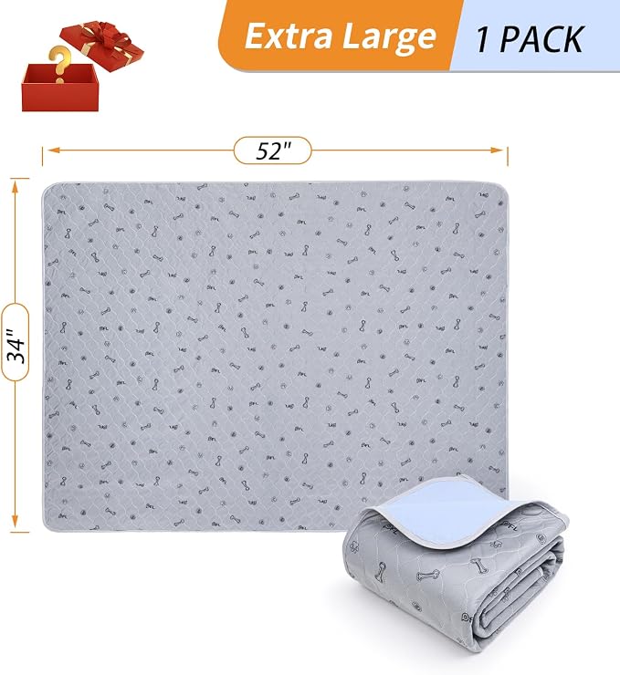 Pee Pads for Dogs Washable,34x52 Reusable Puppy Pads, Absorbent Whelping Pads with Bone Print, Non-Slip Waterproof Pet Training Pads for Couch, Crate, Potty Training