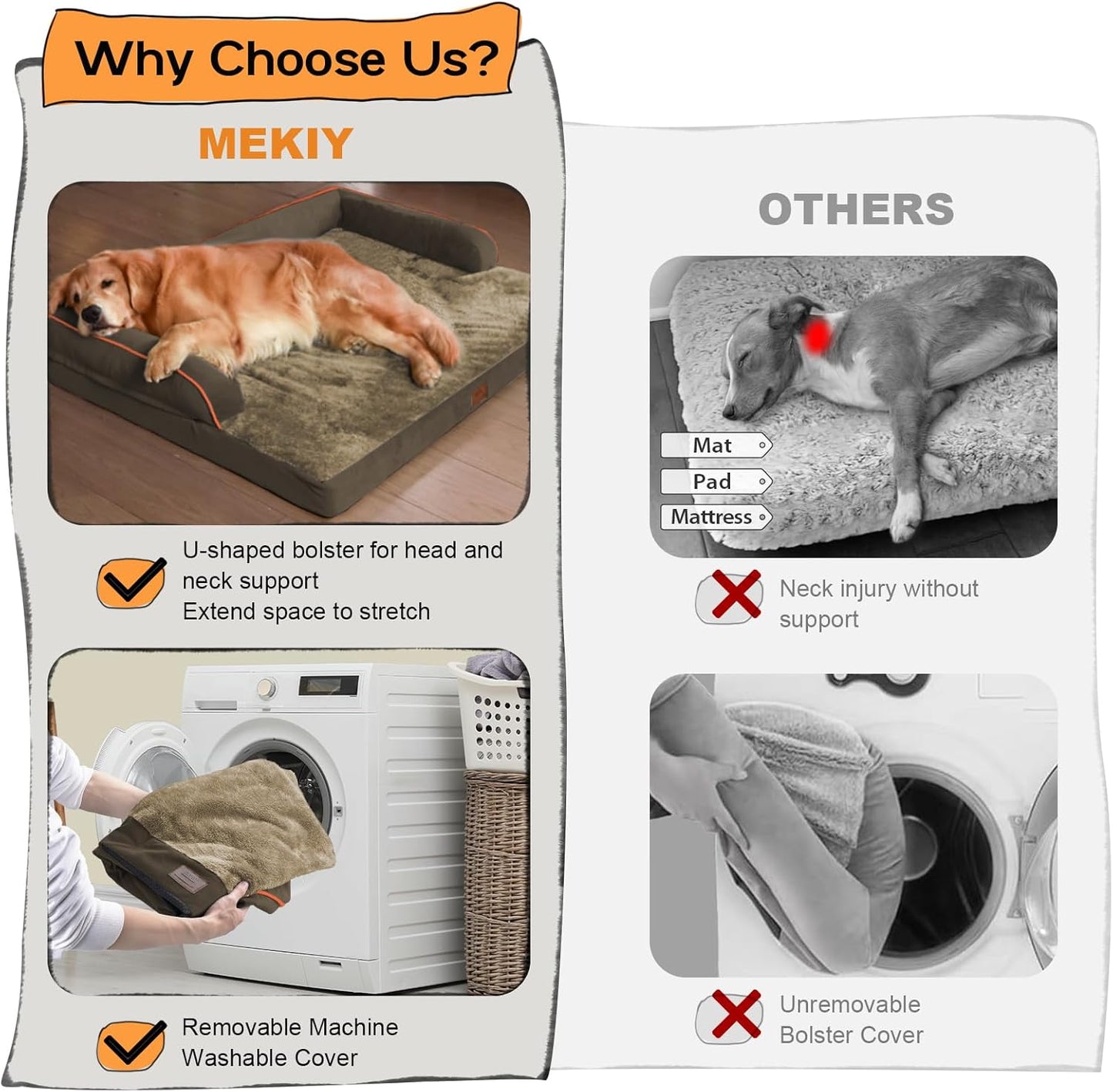 Orthopedic Large Dog Bed Washable: Brown Gaint Size Dog Beds with Removable Washable Cover, XXXL Large Orthopedic Dog Beds for Big Pet Dogs