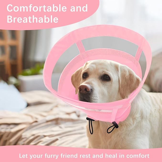 ASENKU Dog Cone Collar, Soft Adjustable Cone for Dogs to Stop Licking, Lightweight Recovery Dog Cone After Surgery, Pet E-Collar for Small, Medium & Large Dogs (Pink, L)