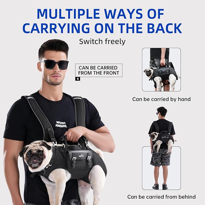 Wakytu Dog Backpack Carrier for Dogs,Dog Lift Harness,Adjustable Padded Breathable Straps for Dogs, Disabled, Joint Injuries, Arthritis,L