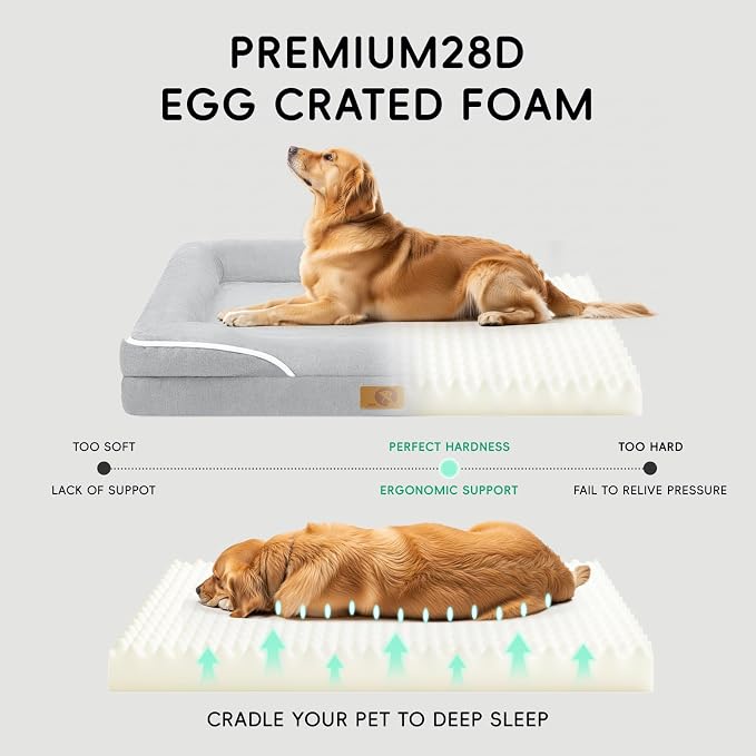 Homemate Dog Bed for Extra Large Dog: 48x35 in Orthopedic Large Dogs Bed XXL Outdoor Pet Cat Bed Sofa Supplies with Toy Dogs Crate Pad Couch with Removable Washable Cover & Non-Slip Botton Light Grey