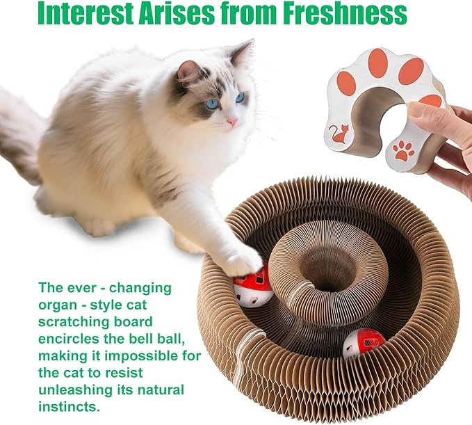 2 Pack Kitty kurls cat Scratcher – Foldable Kitty Curls Scratching Board, Magic Organ cat Toy with Reversible Corrugated Pads for Indoor Small Cats