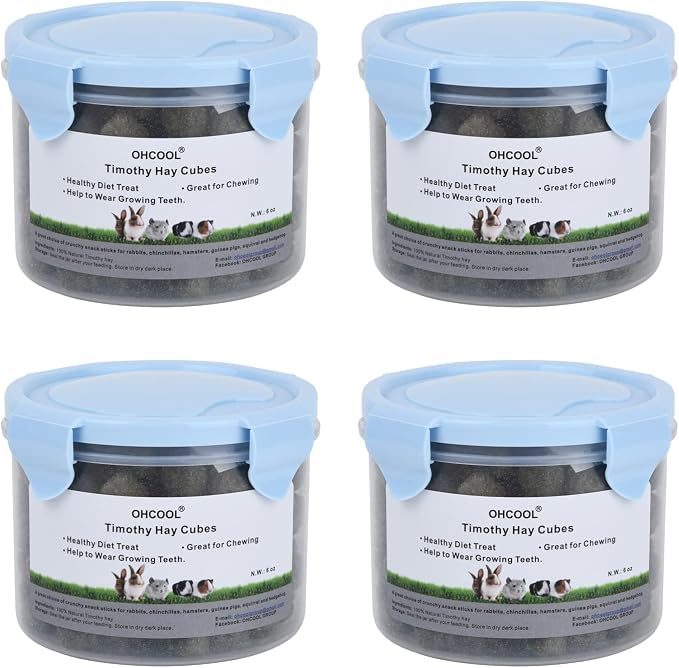 Timothy Hay Cubes 24 oz (4 * 6oz) -100% Natural Timothy Hay Made Pellets for Rabbits Tortoise Guinea Pig