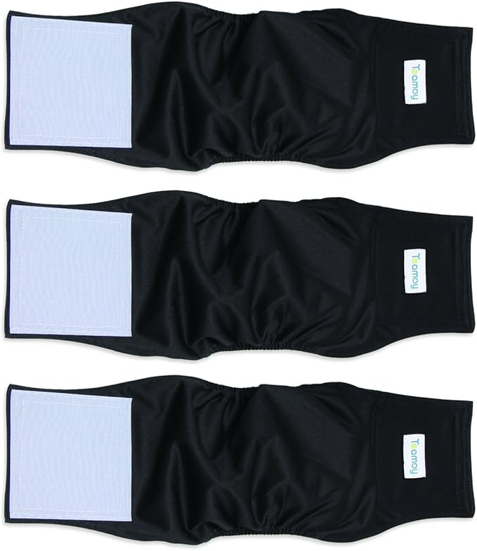 Teamoy 3 Pack Male Dog Diaper Wrap, Washable Puppy Belly Bands, Super-Absorbent and Comfortable(M,13"-16" Waist,Black)