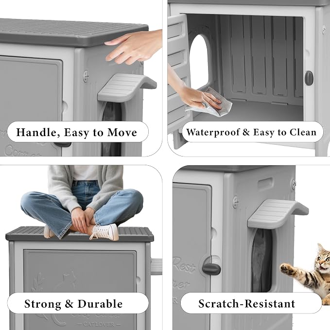 Cat Litter Box Enclosure Furniture Plastic Hidden Enclosed Litter Box Cabinet Cat House Kitty End Table for Living Room, Entryway, Balcony, Bedroom