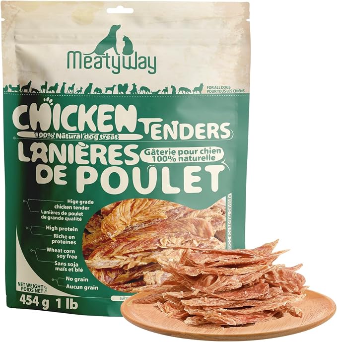 MeatyWay Chicken Jerky Tender Dog Treats, High Protein, Low Fat, 100% Natural and Healthy Chicken & Grain Free Dog Snacks, Easy to Digest Training Treats, 454g/16 oz. Bag