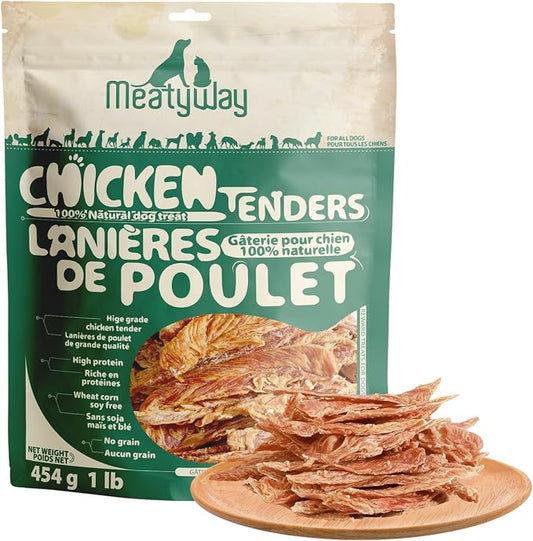 MeatyWay Chicken Jerky Tender Dog Treats, High Protein, Low Fat, 100% Natural and Healthy Chicken & Grain Free Dog Snacks, Easy to Digest Training Treats, 454g/16 oz. Bag