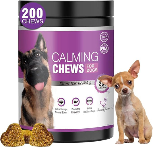 Calming Chews for Dogs 200 ct, Chicken Flavor, Melatonin of Dogs Travel, Veterinary Visits, Separation