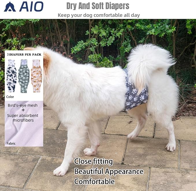AIO Washable Male Dog Belly Band Pet Diapers Cute Claws Washable Male Puppy Diapers Belly Bands Reusable Dog Diapers Dog Diapers Male XL(Rainbow,Cow Pattern,Gray Claws)
