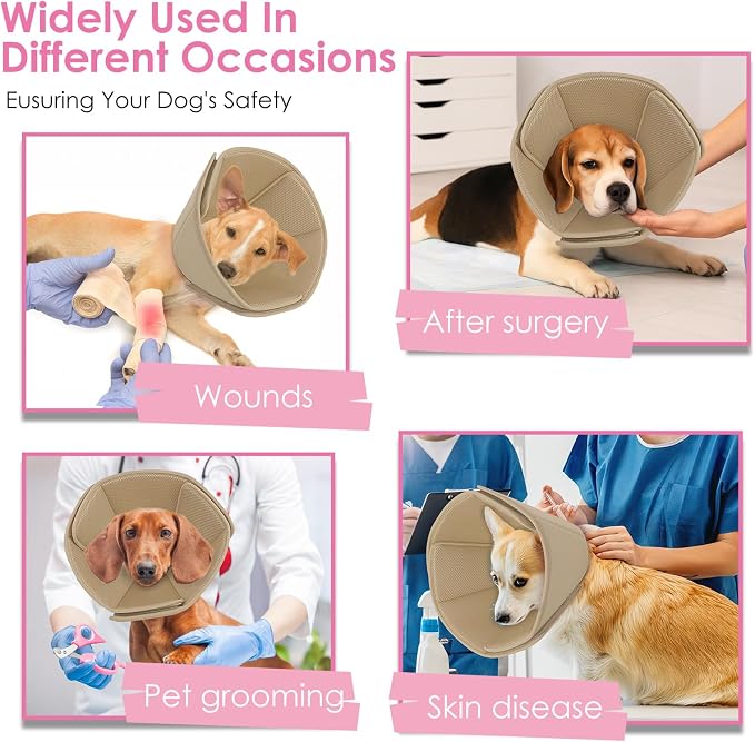 AOFITEE Soft Dog Cone, Adjustable Cones for Dogs After Surgery, Comfy Dog Cone Collar Alternative to Stop Licking, Elizabethan Recovery Collar for Large Dogs(Khaki,Large)