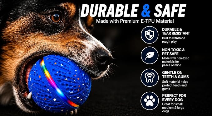 Smart Interactive Dog Ball Toy for Small Medium Large Dogs – Automatic Rolling & Bouncing Ball with RGB Lights, E-TPU Chew Resistant Dog Toy for Indoor Play & Boredom Relief