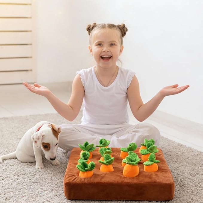 Penitue Carrot Dog Toy, Puppy Puzzle Including Snuffle Mat and Removable Soft Carrots Toy Stimulating Fun Cute Interactive Game for Small Dog Brain Training Enrichment Foraging Skill