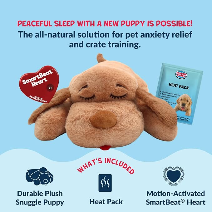 Snuggle Puppy Heartbeat Puppy Toy for Large Breeds, Plush Dog Toy with Real-Feel Pulse and Heat Pack for Crate Time, First Nights, and Rest - Biscuit