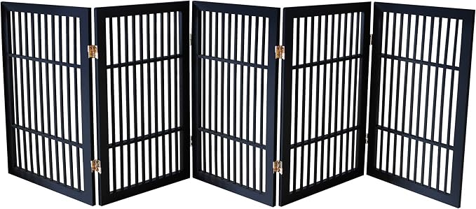 Urnporium Pet Dog Gate Freestanding, Strong Durable Folding Wooden Fence, Portable Acacia Hardwood Safety Barrier for Indoor & Outdoor Use (Black Pet Gate, 5 Panel 30" Tall)
