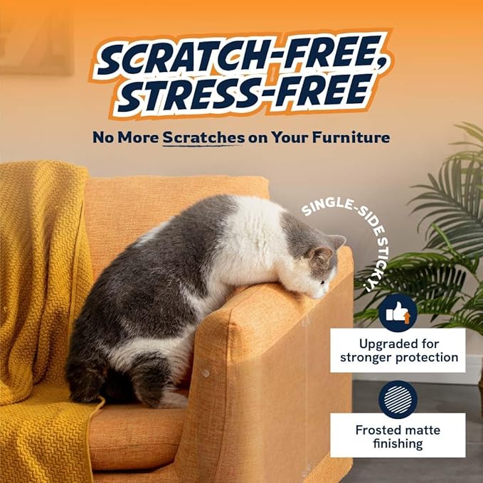 8 Pack Cat Scratch Furniture Protector Sheets – Matte Finish Couch & Sofa Guard from Cat Claws – Easy Apply, Removable, with Twist Pins (4 XL + 4 Large)