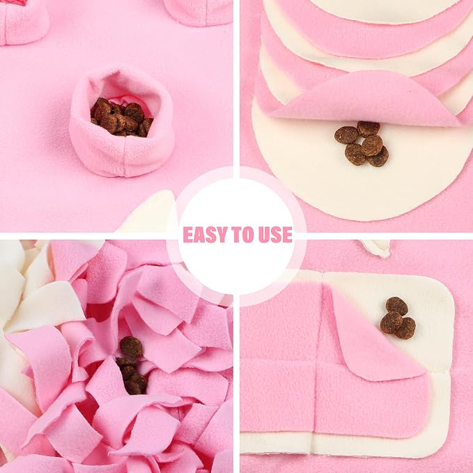 Snuffle Mat for Dogs: Slow Food Interactive Experience - 7 Enrichment Foraging Games for Large Dog Owners Needing to Burn Pet Energy - Washable 1000 Times - 22x38 inch - Pink