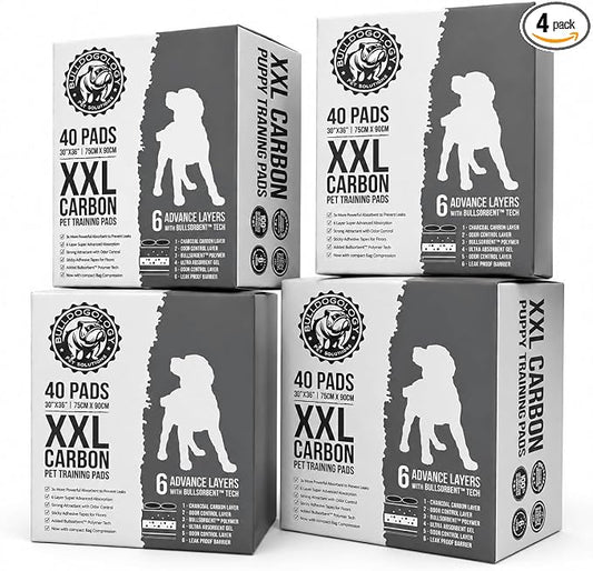 Bulldogology Charcoal XXL Dog Pee Pads with Adhesive Sticky Tape Extra Large Puppy Training Pads Ultra Absorbent Leak Proof Odor Control Carbon Pads 160 Count 30" x 36"