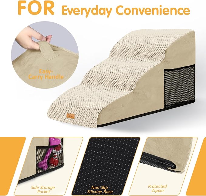 Topmart High Density Extended Foam Dog Ramp&Steps 3 Tiers,15.7" High,Non-Slip Dog Stairs with Removable Cover,Soft Foam Pet Ladder,Best for Injured,Older Cats,Pets with Joint Pain