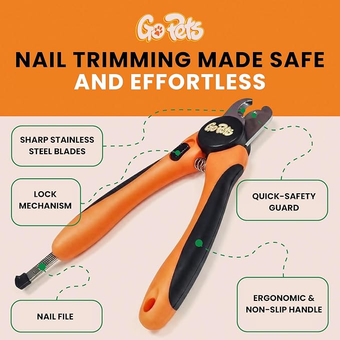 GoPets Dog Nail Clippers, Professional Pet Nail Trimmer for Large Dogs and Cats with Quick Sensor Safety Guard, Heavy Duty Stainless Steel Blades, Non-Slip Handle, Built-in File for Safe Grooming