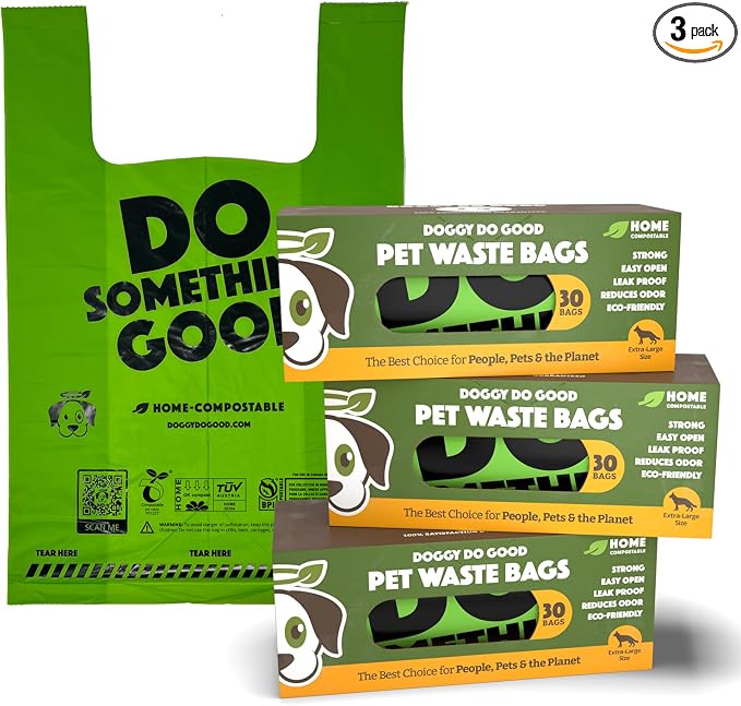 Doggy Do Good Poop Bags for Dogs (90 Ct), Easy Open Dog Poop Bags Single Roll, Certified Home Compostable