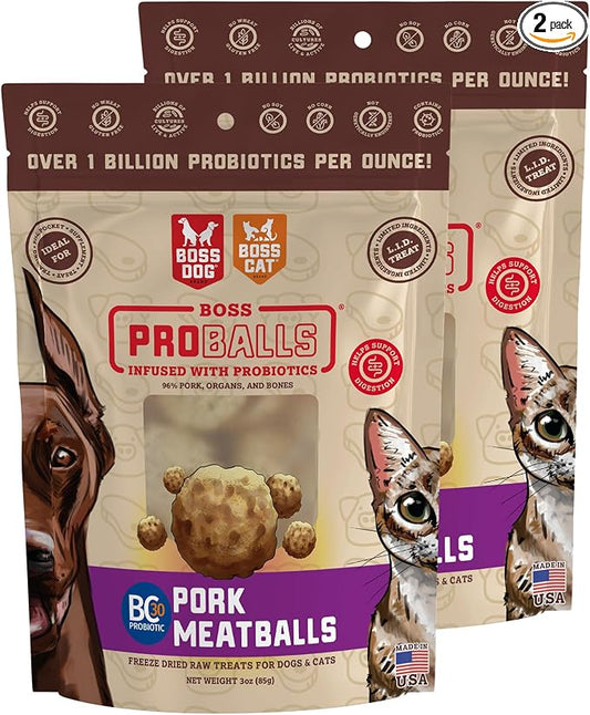 Boss Dog Boss Proballs Meatball Treats for Dogs & Cat, Pork Recipe, 3 oz Bag (Bag of 2)